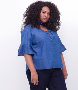 Blusa Jeans com Babado Curve & Plus Size