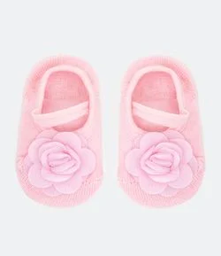 Meia Sapatilha Infantil com Flôr Aplicada e Antiderrapante - Tam 0 a 12 Meses
