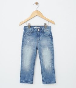 Calça Infantil em Jeans com Puídos - Tam 1 a 4