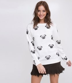 Blusão TricôEstampado com Pugs