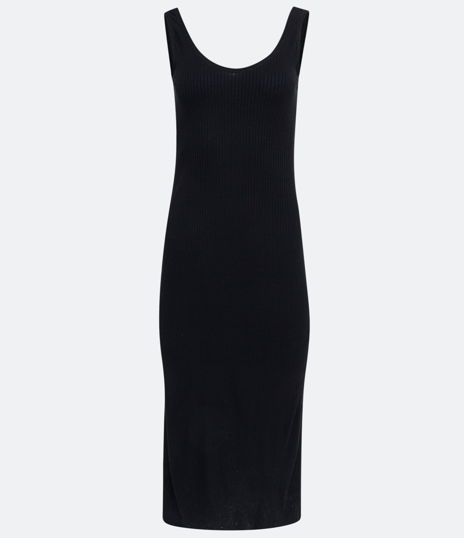 Vestido Midi em Ribana Canelado sem Mangas Jet Black 1