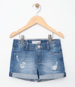 Shorts Infantil em Jeans com Rasgos - Tam 6 a 14