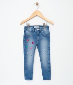 Calça Skinny Infantil em Jeans com Pompons - Tam 1 a 4