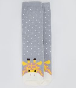 Meia Chenille com Estampa de Girafas