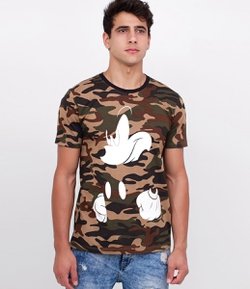 Camiseta Camuflada com Estampa Mickey