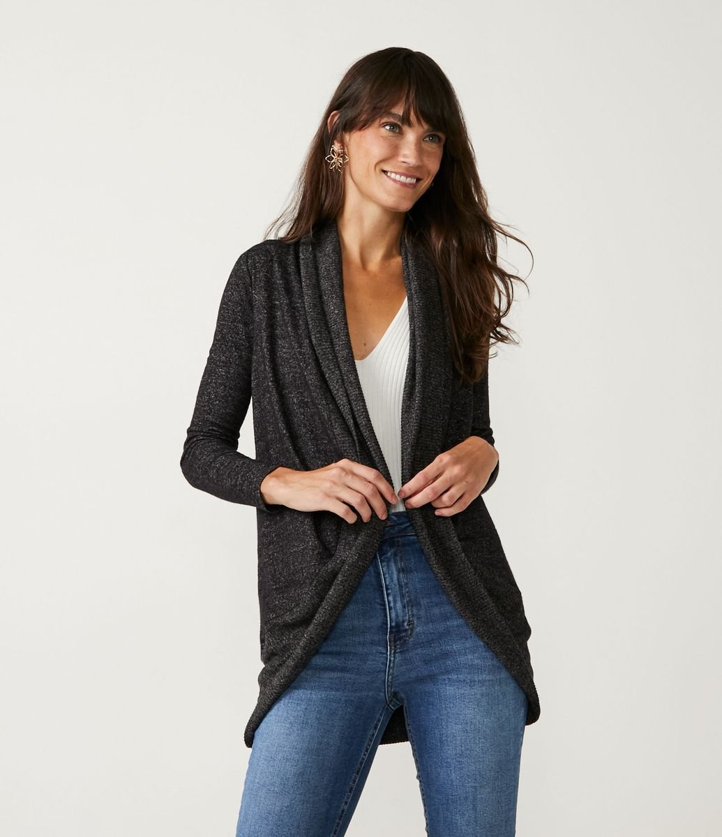 Cardigan Zinco Tricot Xadrez Básico Preto - Renner