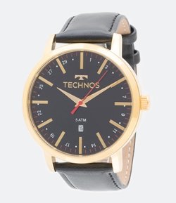 Relógio Technos Masculino 2115MMI/4P Caixa em Aço Dourada e Pulseira em Couro