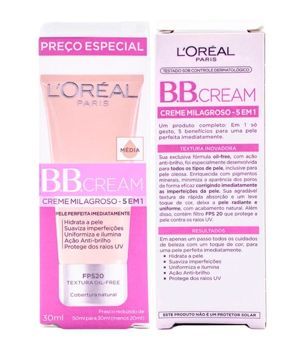 Base BB Cream L'Oréal Paris 5 em 1 FPS 20 Média 6