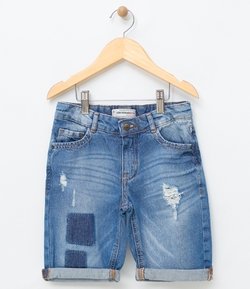 Bermuda Infantil em Jeans com Patch - Tam 5 a 14