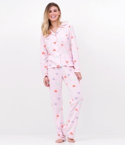 Pijama Estampado em Fleece com Abertura Total