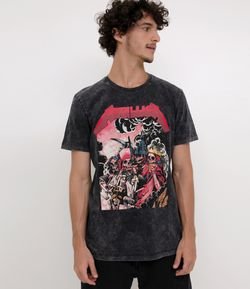Camiseta Marmorizada com Estampa Metallica