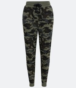 Calça Jogger em Moletom com Elástico no Cós e Estampa Camuflada