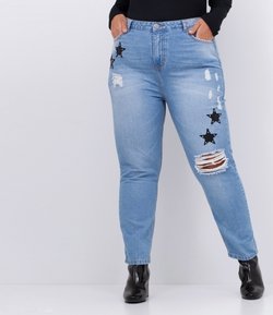 Calça Jeans Mom com Puídos Curve & Plus Size