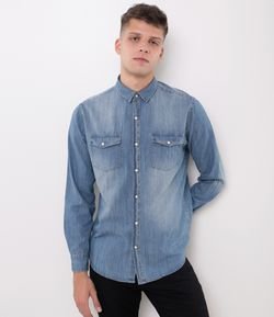 Camisa com Bolso em Jeans