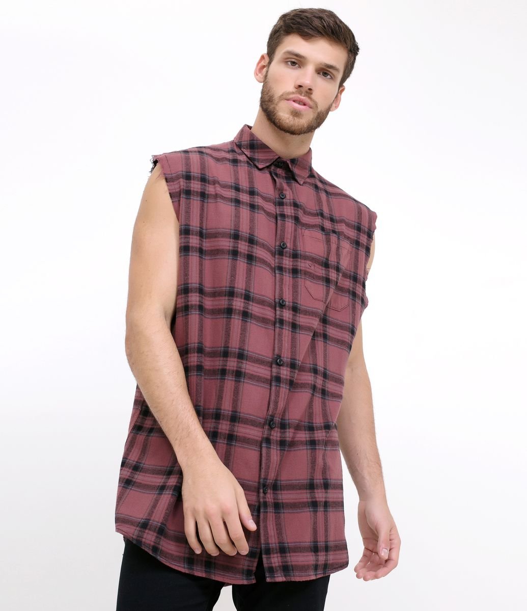 camisa xadrez masculina sem manga