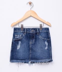 Saia Infantil em Jeans com Barra Desfiada - Tam 5 a 14