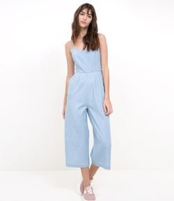 Macacão Pantacourt Jeans Liso