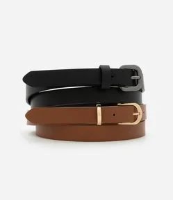 Kit 02 Cintos Finos com Fivela em Metal