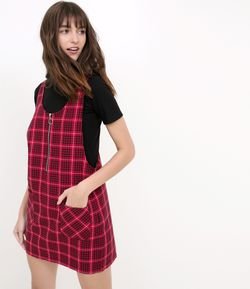 Salopete Xadrez com Zíper e Bolsos Frontais 