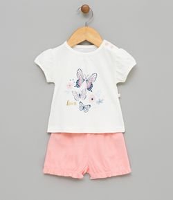 Conjunto Infantil Blusa com Estampa e Short Fofo - Tam 0 a 18 meses