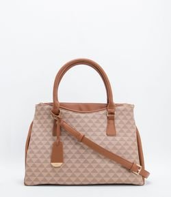 Bolsa Satchel com Pingente e Estampa Triângulos