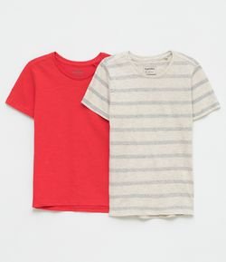Kit Camiseta Infantil 2x1 Lisa e Listrada - Tam 5 a 14