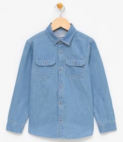 Camisa Infantil com Bolso em Jeans - Tam 5 a 14