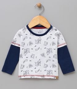 Camiseta Infantil com Costura Contrastante - Tam 0 a 18 meses