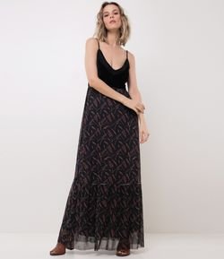 Vestido Longo com Tule e Veludo