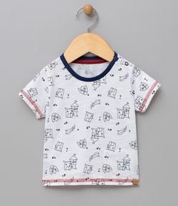 Camiseta Infantil com Costura Contrastante - Tam 0 a 18 meses