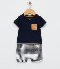Conjunto Infantil Bermuda e Camiseta com Fechamento no Ombro - Tam 0 a 18 meses