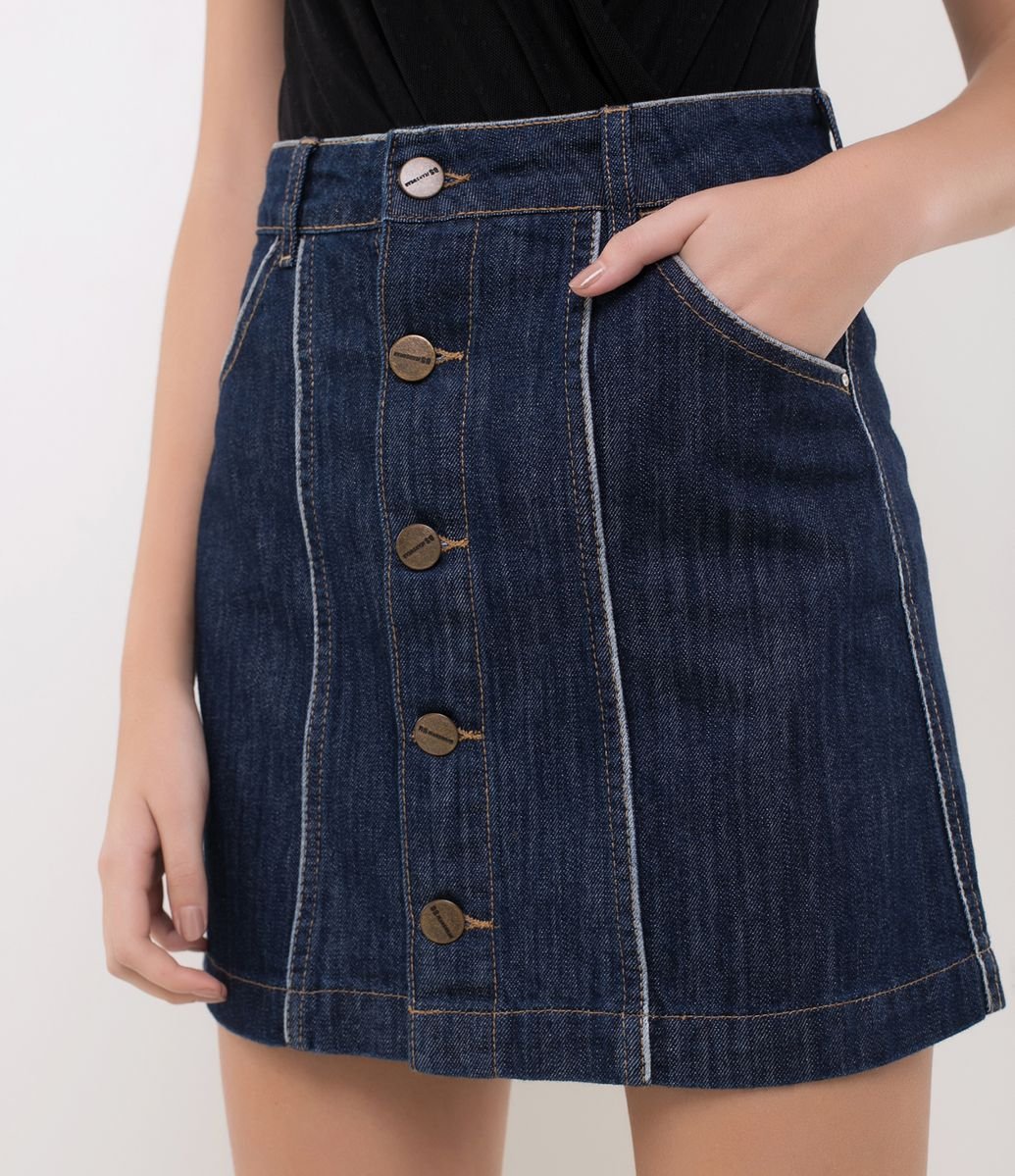 saia jeans botões frontais