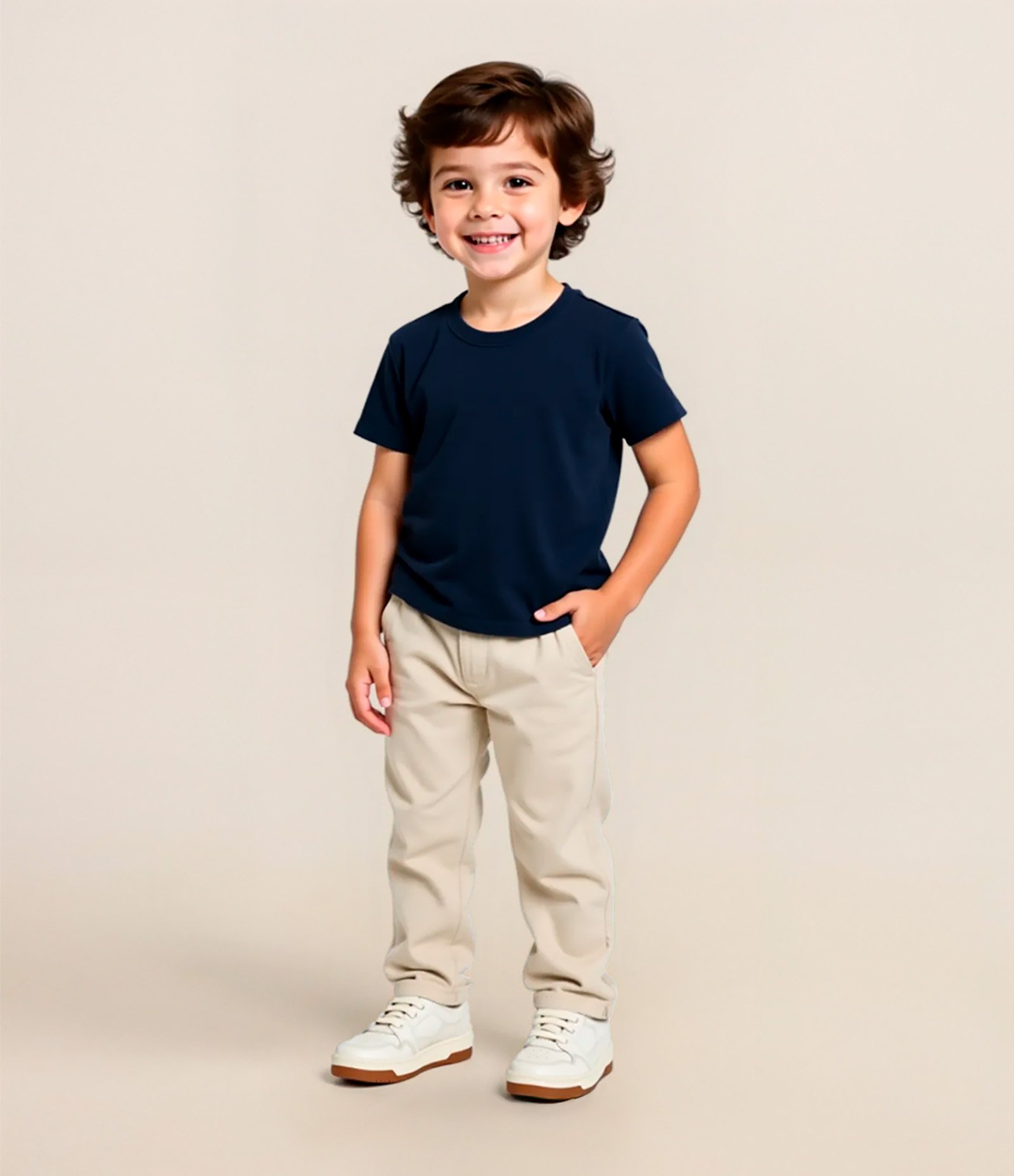 Camiseta Infantil Básica com Etiqueta Bordadinha - Tam 1 a 5 anos Azul Escuro 1