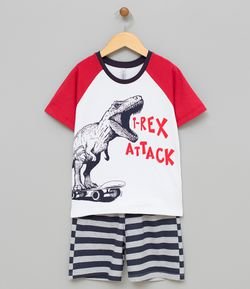 Pijama Infantil Algodão com Estampa T-Rex - Tam 5 a 14