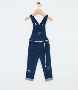 Jardineira Infantil Jeans com Bordado de Coração - Tam 1 a 4
