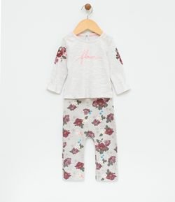 Conjunto Infantil com Blusa com Estampa e Calça Legging Floral - Tam 0 a 18 meses