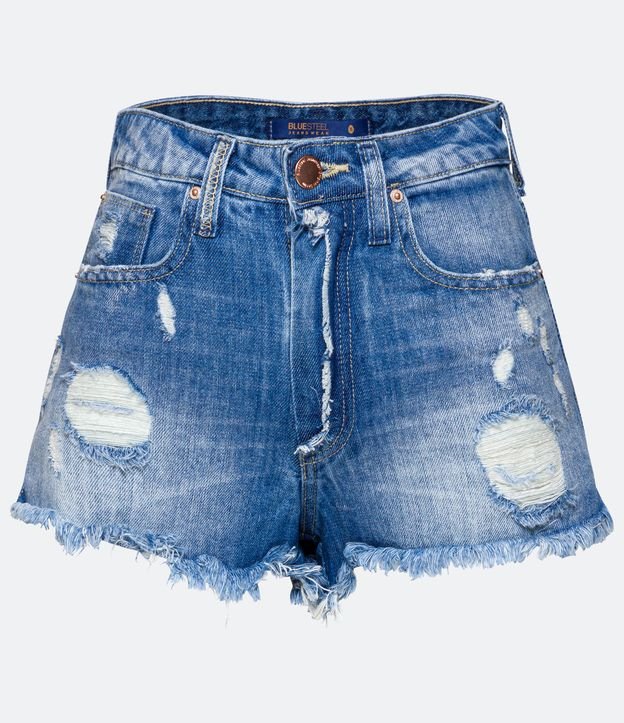 Short Jeans con Recorte y Detalles en Gastados  Azul 6