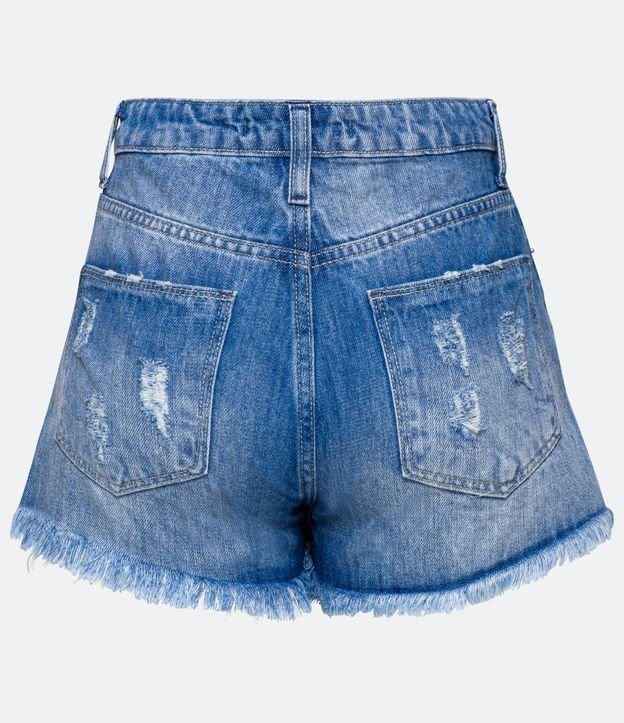 Short Cintura Alta Jeans com Recorte na Vista e Puídos Azul 2