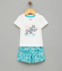 Conjunto Infantil Camiseta com Estampa e Bermuda Estampada - Tam 0 a 18 meses