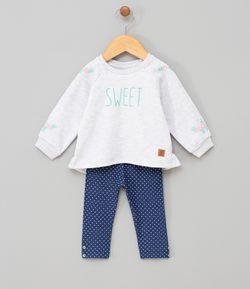 Conjunto Infantil Blusão Moletom com Silk e Calça Legging - Tam 0 a 18 meses