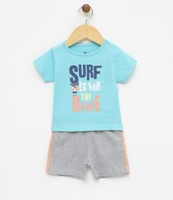 Conjunto Infantil Camiseta com Estampa e Bermuda Malha - Tam 0 a 18 meses