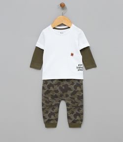 Conjunto Infantil Camiseta Suedine e Calça Moletom - Tam 0 a 18 meses