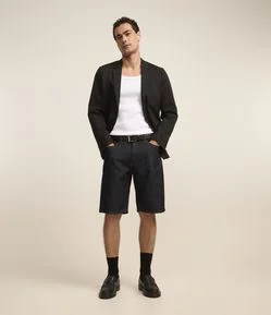 Bermuda Slim Jeans com Elastano e Pesponto Contrastante