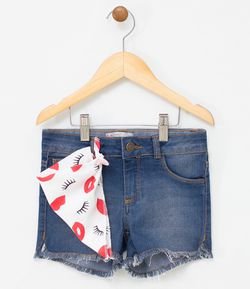 Short Infantil em Jeans com Bandana Amarrada - Tam 5 a 14