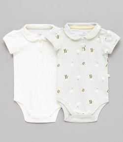 Kit Body Infantil Gola Polo com Detalhes - Tam 0 a 18 meses