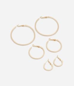 Kit 03 Brincos Argola em Metal com Formatos Variados