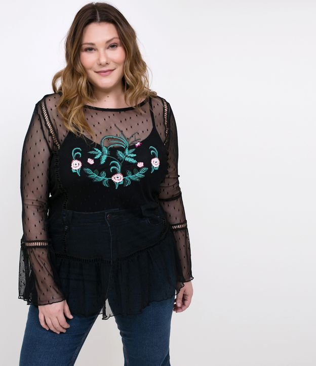 blusa tule bordado plus size