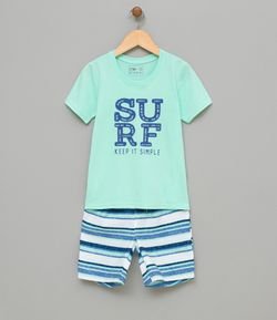 Conjunto Infantil Camiseta com Estampa e Bermuda Listrada - Tam 1 a 4