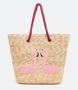 Bolsa de Praia com Bordado Flamingos