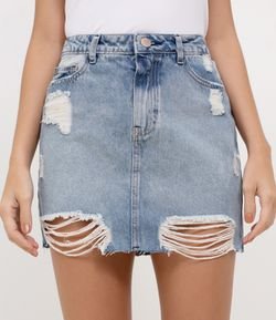 Saia Jeans com Puídos 